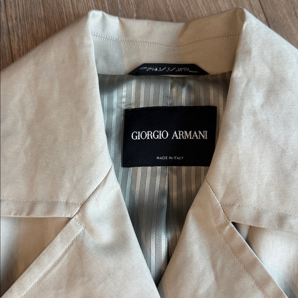VINTAGE GIORIO ARMANI ITALIAN MADE SHORT TRENCH COAT BLAZER TAN SIZE M/L 10/12 - Picture 5 of 8
